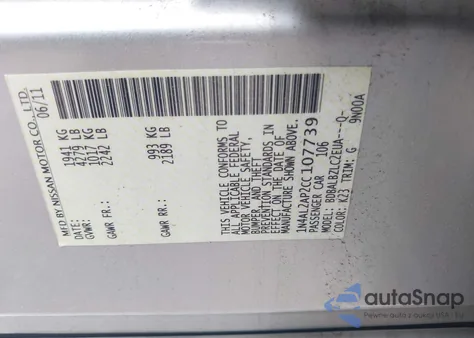 2012 Nissan Altima 2.5 S z USA, uszkodzony, nr VIN 1N4AL2AP2CC107739